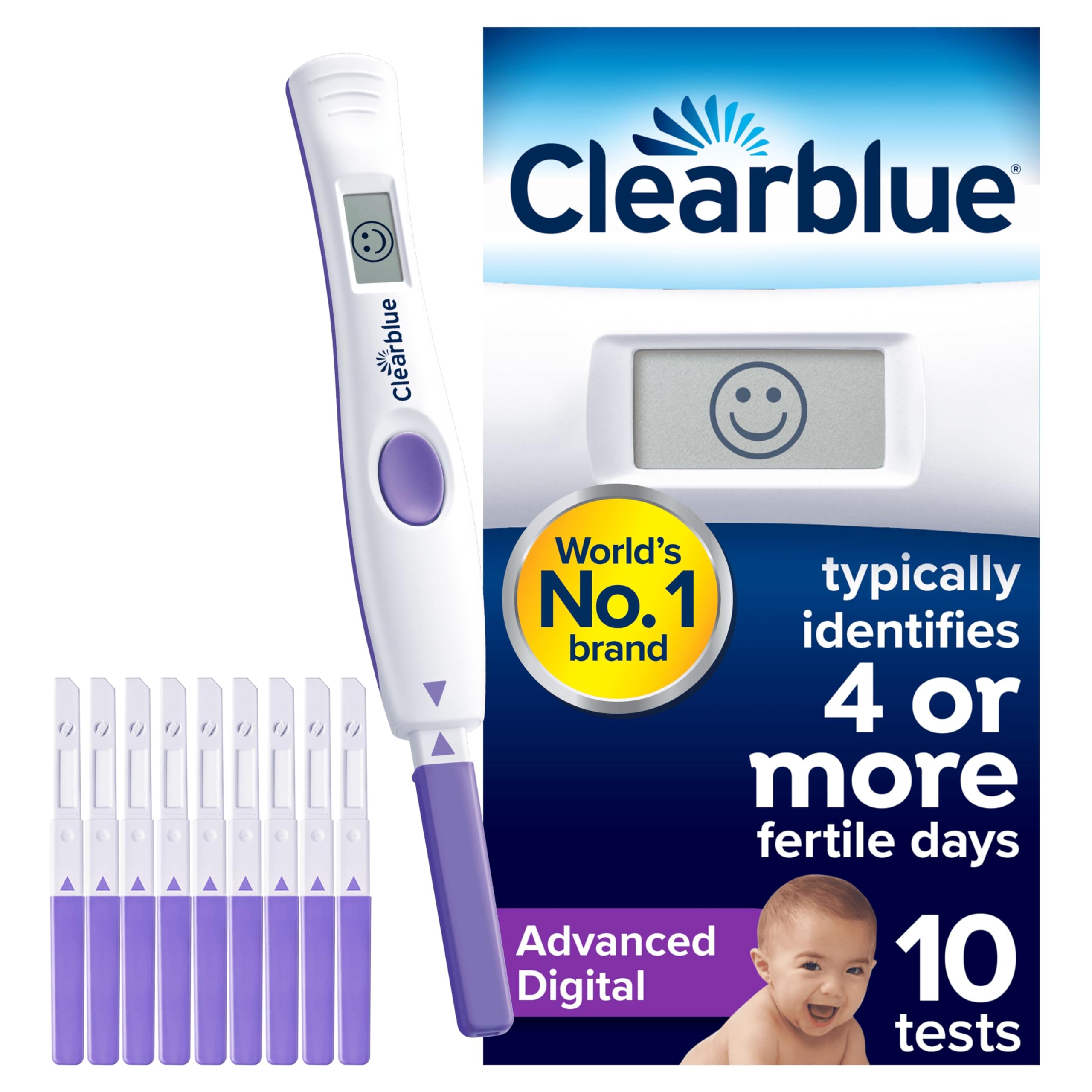 Clearblue Advanced 10 Digital Ovulation Tests, Typically IDENTIFIES at Least 2X More Fertile Days Vs LH only Ovulation Test Strips, Double Your Chances of Getting Pregnant - BBE 06/2028