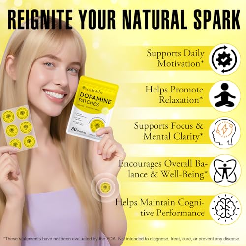 Dopamine Patches, 30 Vegan Skin Kind Dopamine Happy Patches, Transdermal Patch with 5-HTP for Overall Well-Being - BBE 08/2028