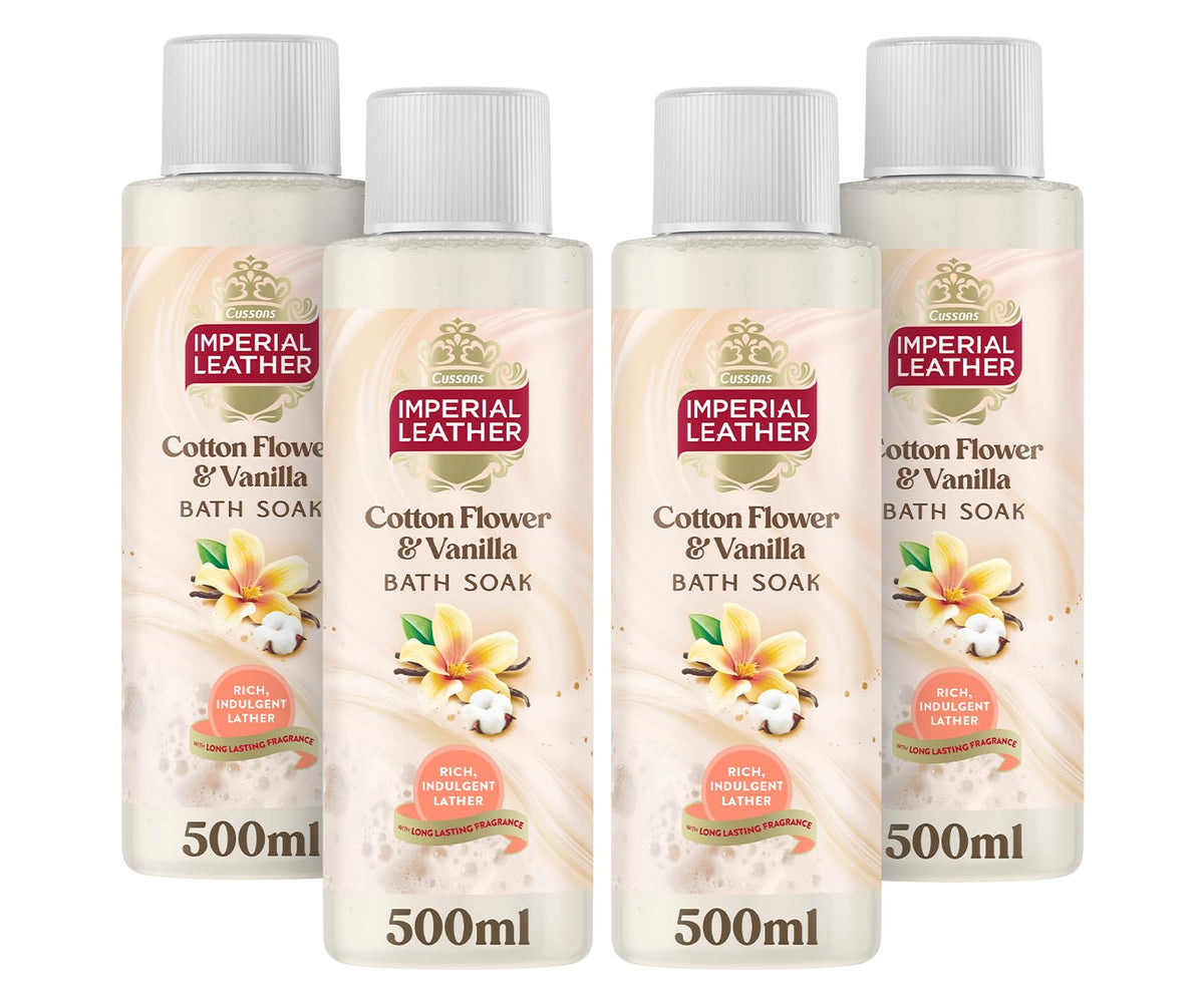 Imperial Leather Comforting Cotton Flower & Vanilla Bath Soak 4 x 500ml - Vegan & Cruelty-Free Rich Lather Luxury Fragrance