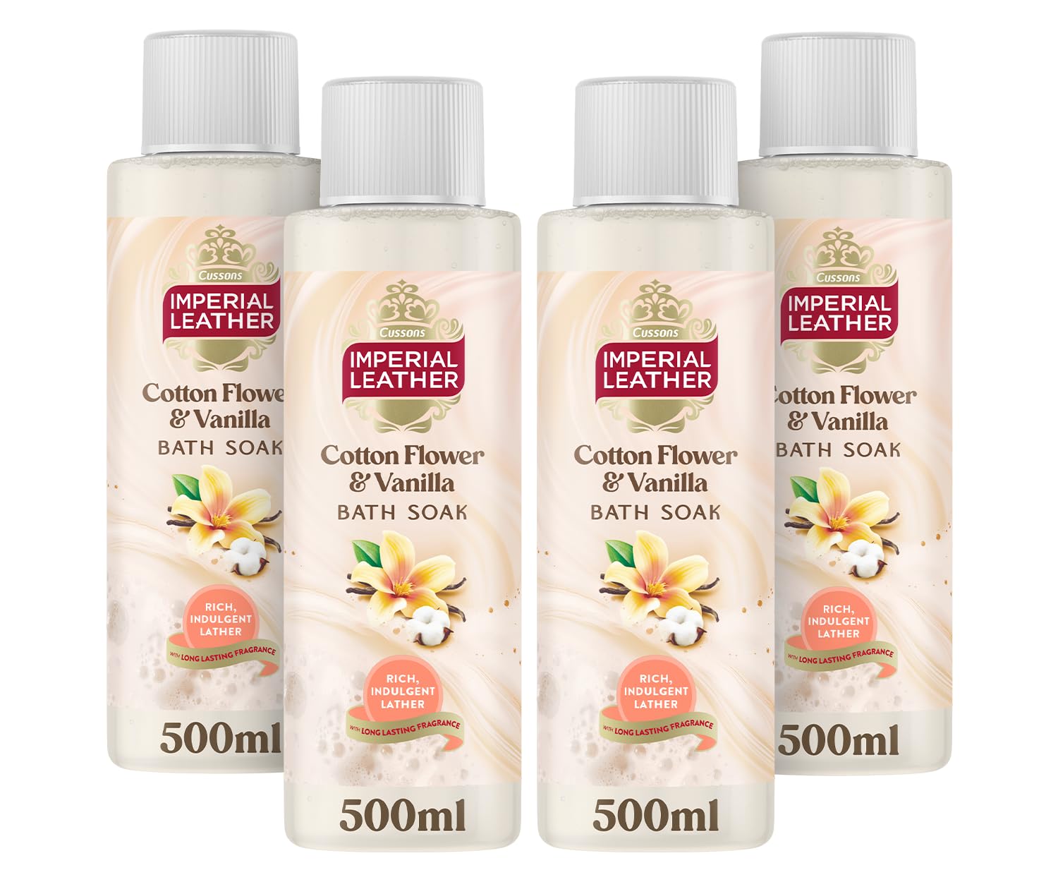 Imperial Leather Comforting Cotton Flower & Vanilla Bath Soak 4 x 500ml - Vegan & Cruelty-Free Rich Lather Luxury Fragrance