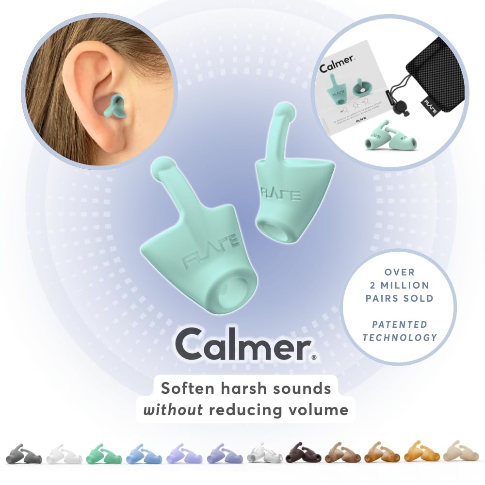 Flare Calmer Ear Plugs - Daily Noise Relief, Sound Sensitivity, Stress Relief, No Muffling, Soft Silicone, Mint