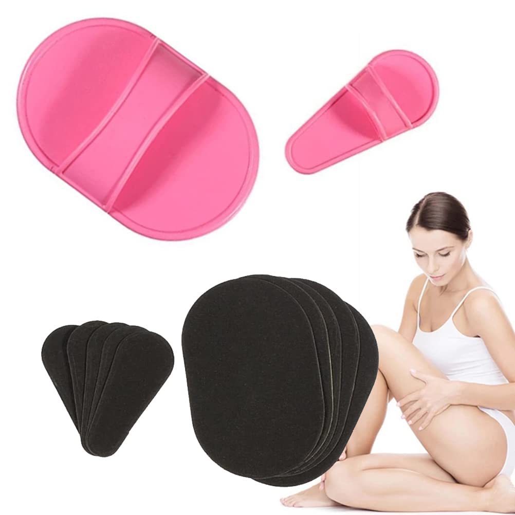 HELEVIA Exfoliating Hair Removal Pads Set - Smooth Skin Pad & Exfoliation Fine Sandpaper - Arm Leg Face Upper Lip Remover - Pink - Damaged Box