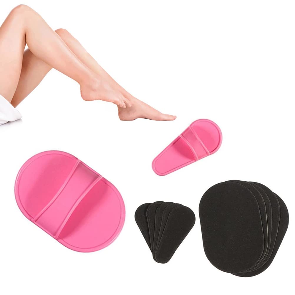 HELEVIA Exfoliating Hair Removal Pads Set - Smooth Skin Pad & Exfoliation Fine Sandpaper - Arm Leg Face Upper Lip Remover - Pink - Damaged Box