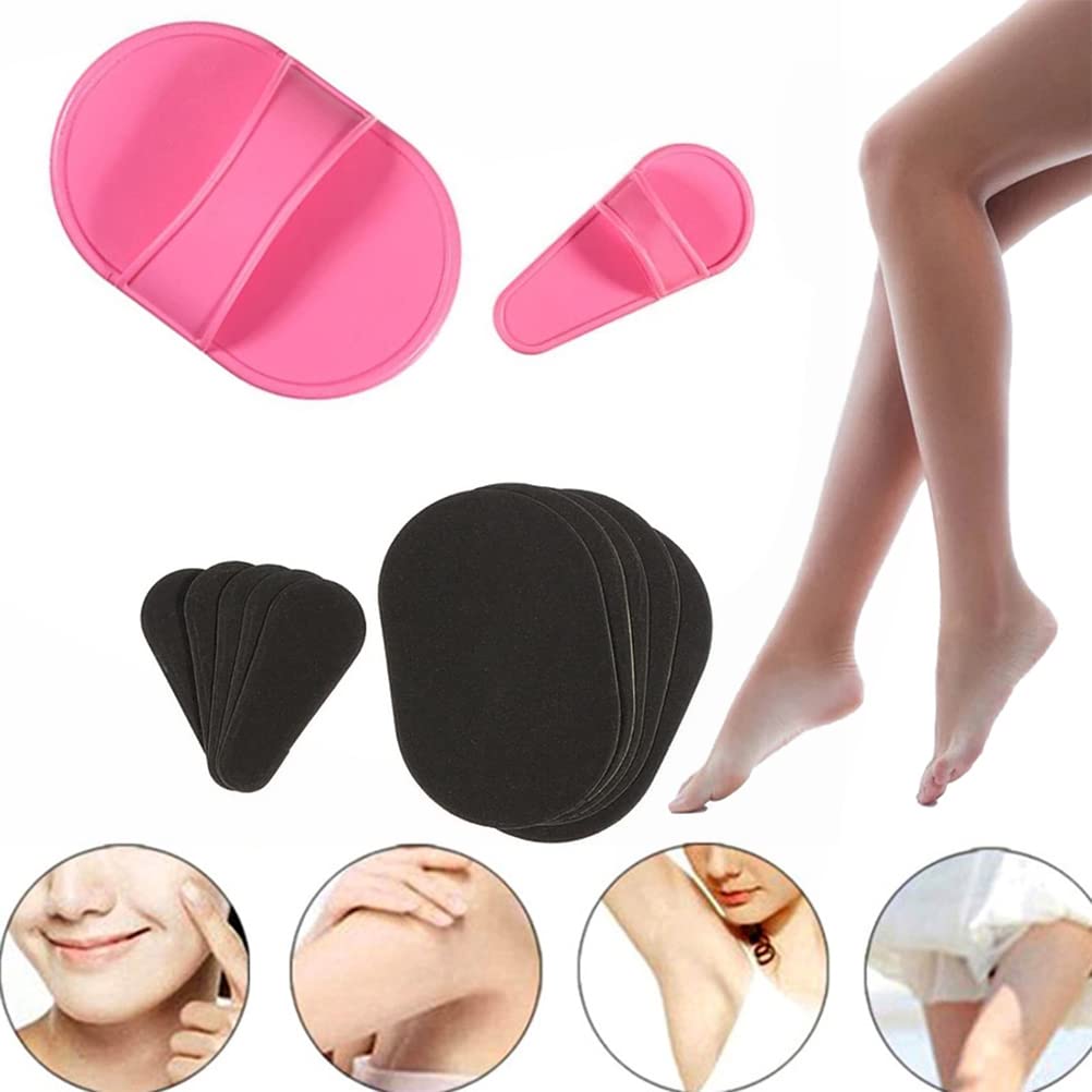 HELEVIA Exfoliating Hair Removal Pads Set - Smooth Skin Pad & Exfoliation Fine Sandpaper - Arm Leg Face Upper Lip Remover - Pink - Damaged Box