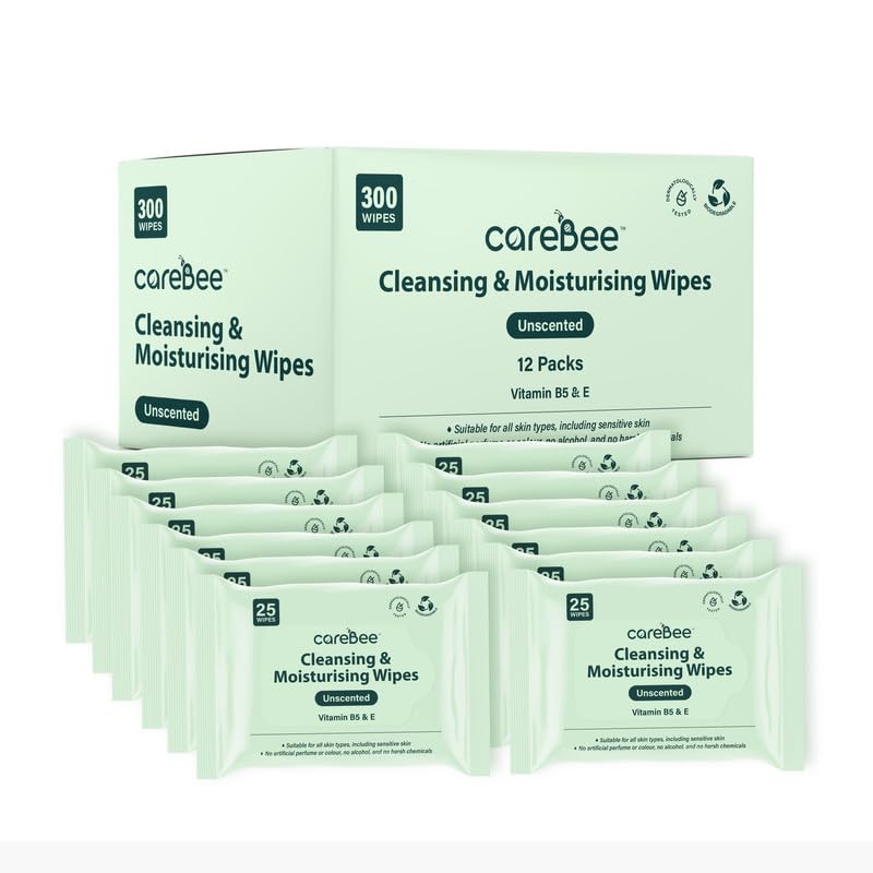 CareBee Plastic-Free Facial Wipes, 25 Wipes Per Pack, Plant-Based & FSC Certified | Biodegradable, Gentle Makeup Remover Wipes | Vegan, Eco-Friendly Cleansing Wipes for All Skin Types (Pack of 6) - Damaged Box
