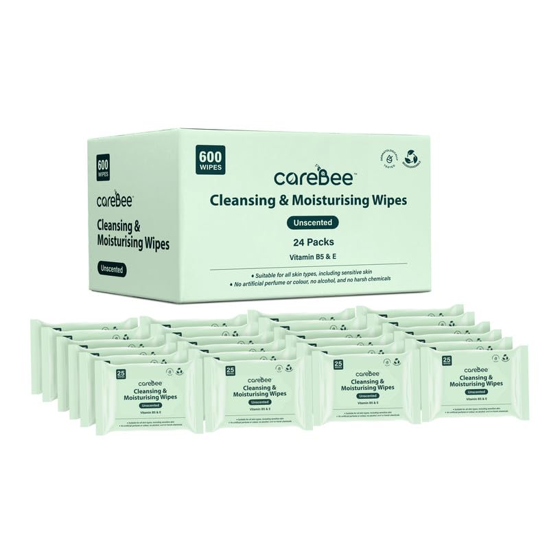 CareBee Plastic-Free Facial Wipes, 25 Wipes Per Pack, Plant-Based & FSC Certified | Biodegradable, Gentle Makeup Remover Wipes | Vegan, Eco-Friendly Cleansing Wipes for All Skin Types (Pack of 6) - Damaged Box
