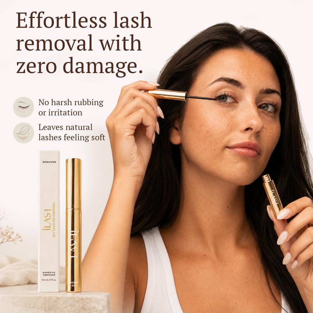 iLashUK Lash Remover Serum - Eyelash Extension Glue Remover with Vitamin E & Castor Oil - Spiral Brush Wand - Gentle Formula - Damaged Box