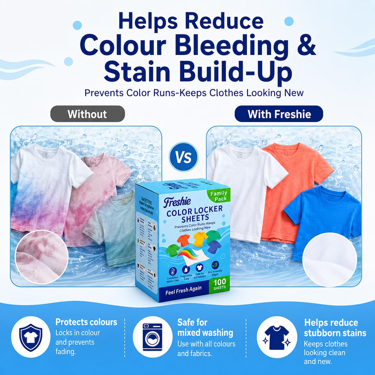Freshie Colour Catcher Sheets - 100 Pack Laundry Dye Transfer Prevention for Mixed Colour Washes, All Fabrics - Damaged Box