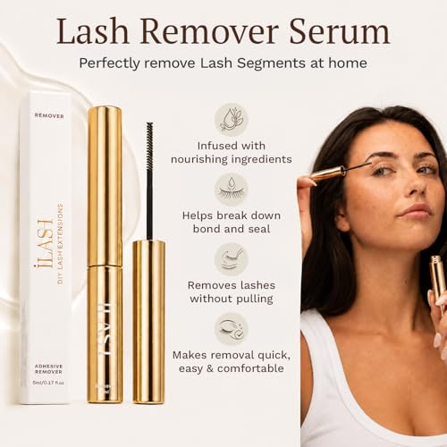 iLashUK Lash Remover Serum - Eyelash Extension Glue Remover with Vitamin E & Castor Oil - Spiral Brush Wand - Gentle Formula - Damaged Box