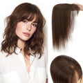 Benehair Human Hair Topper with Fringe - Dark Brown #2 Silk Base Lightweight 10 Inch 27g for Women Hair Loss