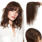 Benehair Human Hair Topper with Fringe - Dark Brown #2 Silk Base Lightweight 10 Inch 27g for Women Hair Loss