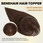 Benehair Human Hair Topper with Fringe - Dark Brown #2 Silk Base Lightweight 10 Inch 27g for Women Hair Loss