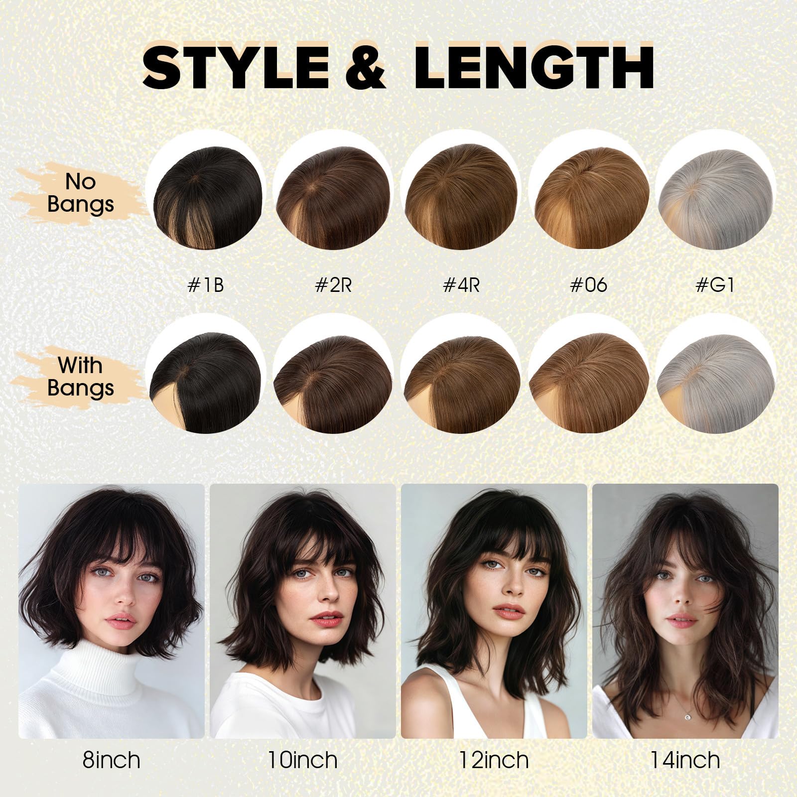 Benehair Human Hair Topper with Fringe - Dark Brown #2 Silk Base Lightweight 10 Inch 27g for Women Hair Loss