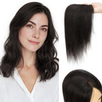 Benehair Human Hair Topper with Fringe - Dark Brown #2 Silk Base Lightweight 10 Inch 27g for Women Hair Loss