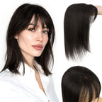 Benehair Human Hair Topper with Fringe - Dark Brown #2 Silk Base Lightweight 10 Inch 27g for Women Hair Loss