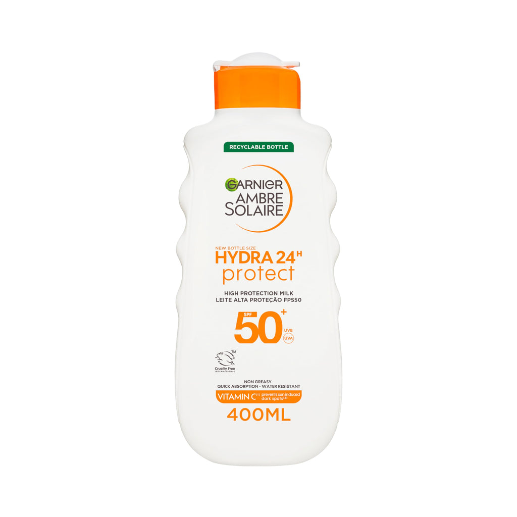 Garnier Ambre Solaire Hydra 24H Protect Sun Lotion SPF50+ 400ml - Water Resistant, Non-Greasy, Vitamin E
