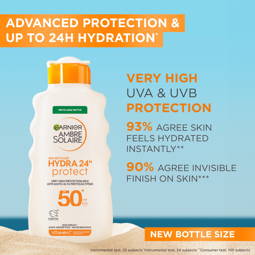 Garnier Ambre Solaire Hydra 24H Protect Sun Lotion SPF50+ 400ml - Water Resistant, Non-Greasy, Vitamin E