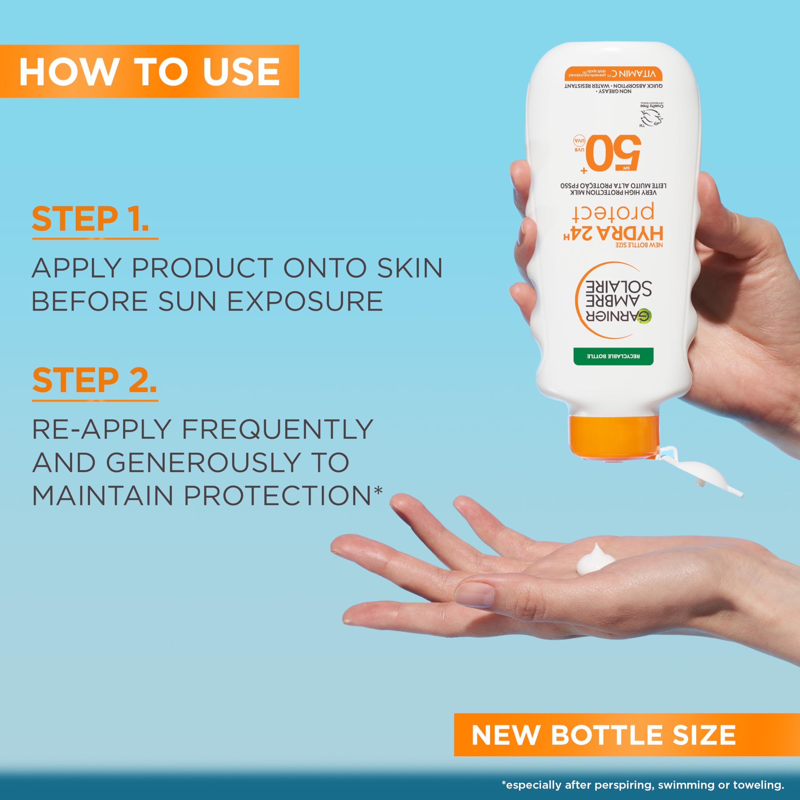 Garnier Ambre Solaire Hydra 24H Protect Sun Lotion SPF50+ 400ml - Water Resistant, Non-Greasy, Vitamin E