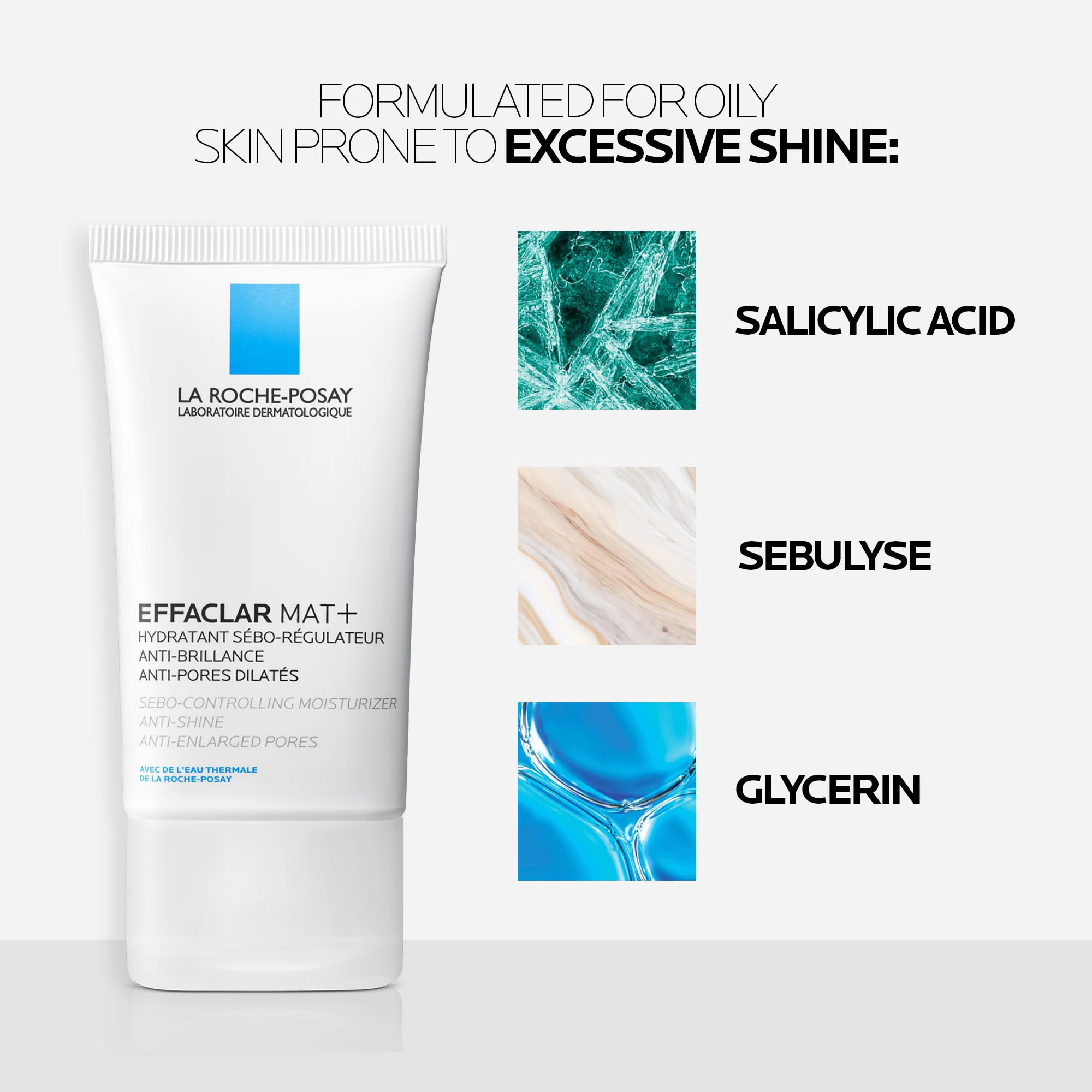 La Roche-Posay Effaclar MAT+, Mattifying Face Moisturiser, For Oily Skin, Visible Pores, Salicylic Acid, Glycerin, Sebolyse, Oil Control, 8H Mattifying, 40ml - Damaged Box