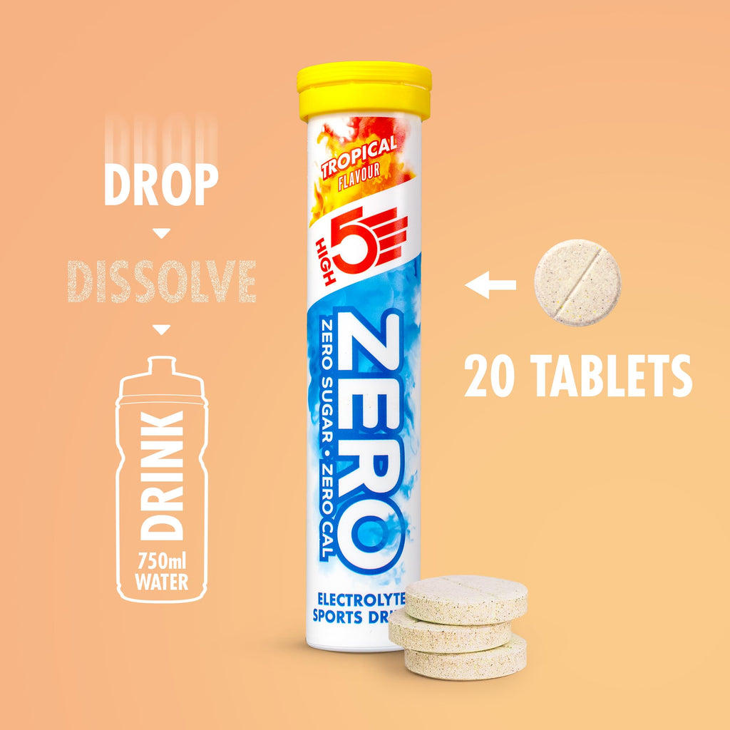 HIGH5 Zero Electrolyte Tablets with Vitamin C - Tropical, 160 Tablets, 8-Pack - Sugar-Free Hydration & Performance - Damaged Box - BBE 01/2028