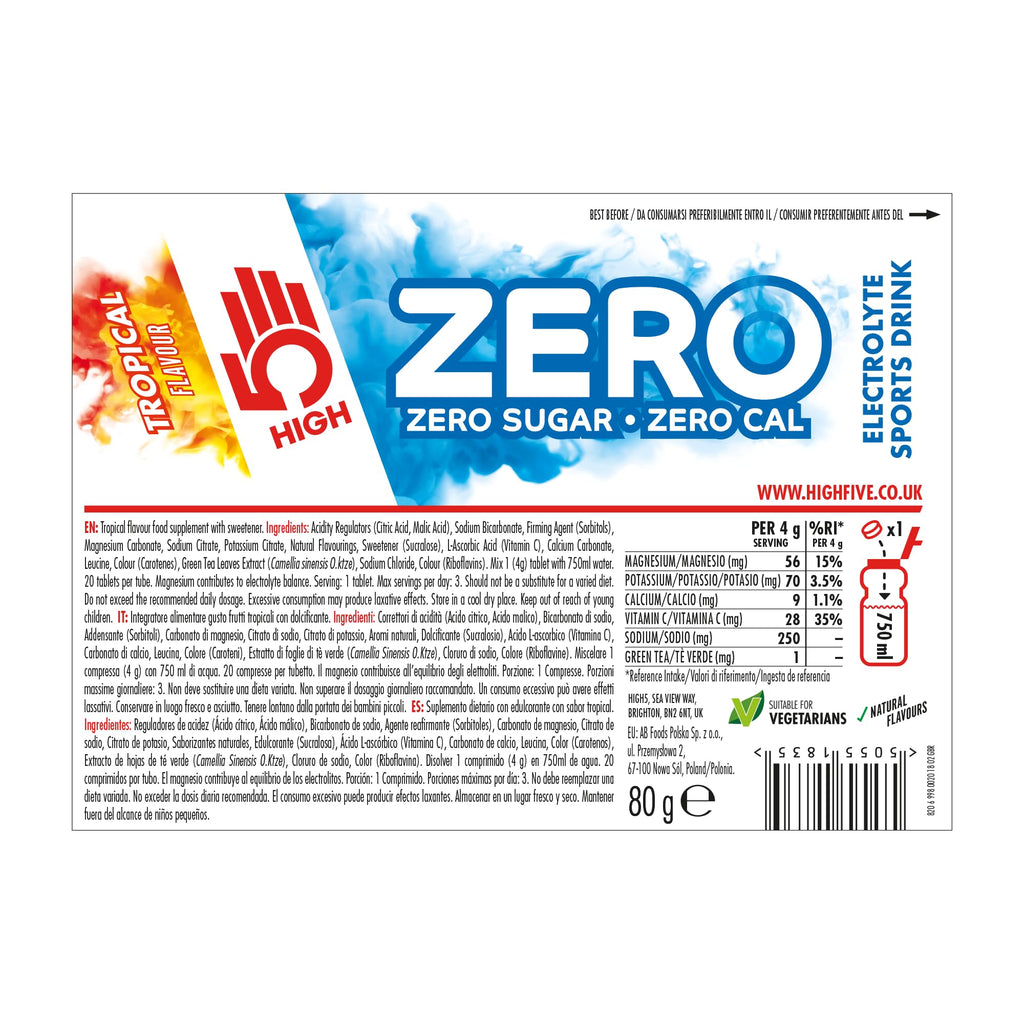 HIGH5 Zero Electrolyte Tablets with Vitamin C - Tropical, 160 Tablets, 8-Pack - Sugar-Free Hydration & Performance - Damaged Box - BBE 01/2028