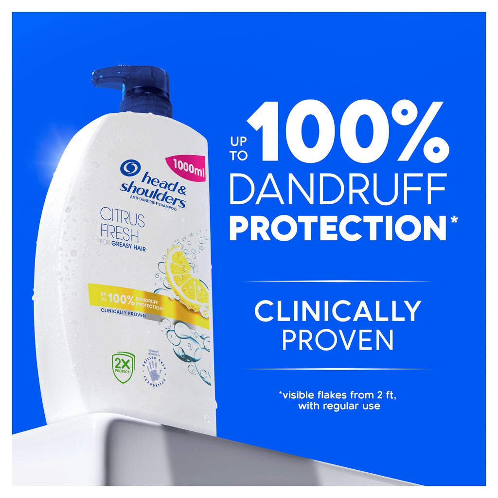 Head & Shoulders Citrus Fresh Anti-Dandruff Shampoo for Greasy Hair 1000ml – Up to 100% Flake Free, Daily Use - Damaged Box