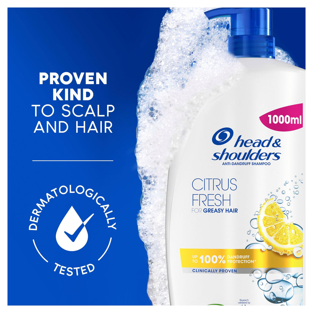 Head & Shoulders Citrus Fresh Anti-Dandruff Shampoo for Greasy Hair 1000ml – Up to 100% Flake Free, Daily Use - Damaged Box