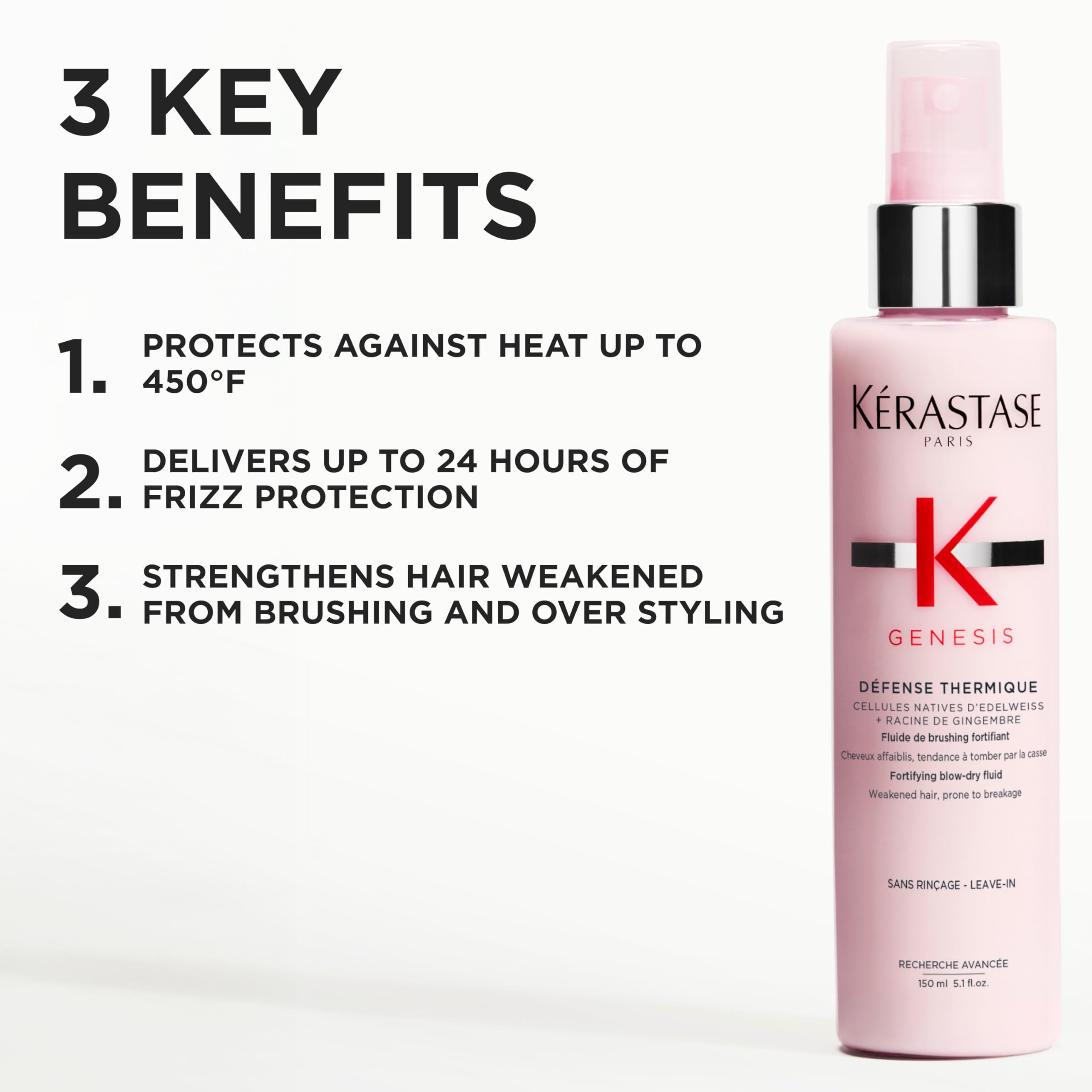 K'erastase Genesis, Nourishing and Fortifying Blow-dry Spray Cream, For Weakened Hair, With Ginger Root and Edelweiss Flower, Defence Thermique, 150 ml - Damaged Box