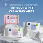 NIVEA 3in1 Rose Care Cleansing Wipes (2x25 Wipes), Plant-Based Makeup Remover Wipes, Face Wipes with Organic Rose Water, Gentle yet Effective Makeup Removal