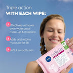 NIVEA 3in1 Rose Care Cleansing Wipes (2x25 Wipes), Plant-Based Makeup Remover Wipes, Face Wipes with Organic Rose Water, Gentle yet Effective Makeup Removal