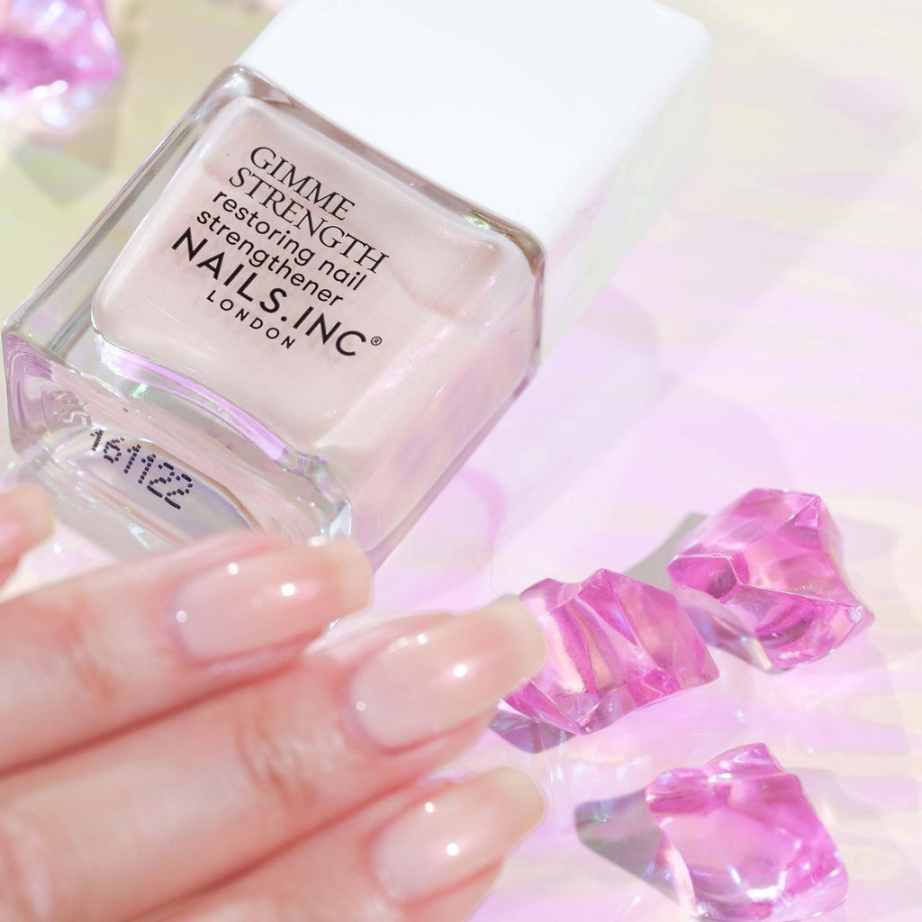 Nails Inc Gimme Strength Nail Treatment - Restoring Strengthener - Vegan Collagen - Shimmering Nail Highlighter - 14ml - Damaged Box