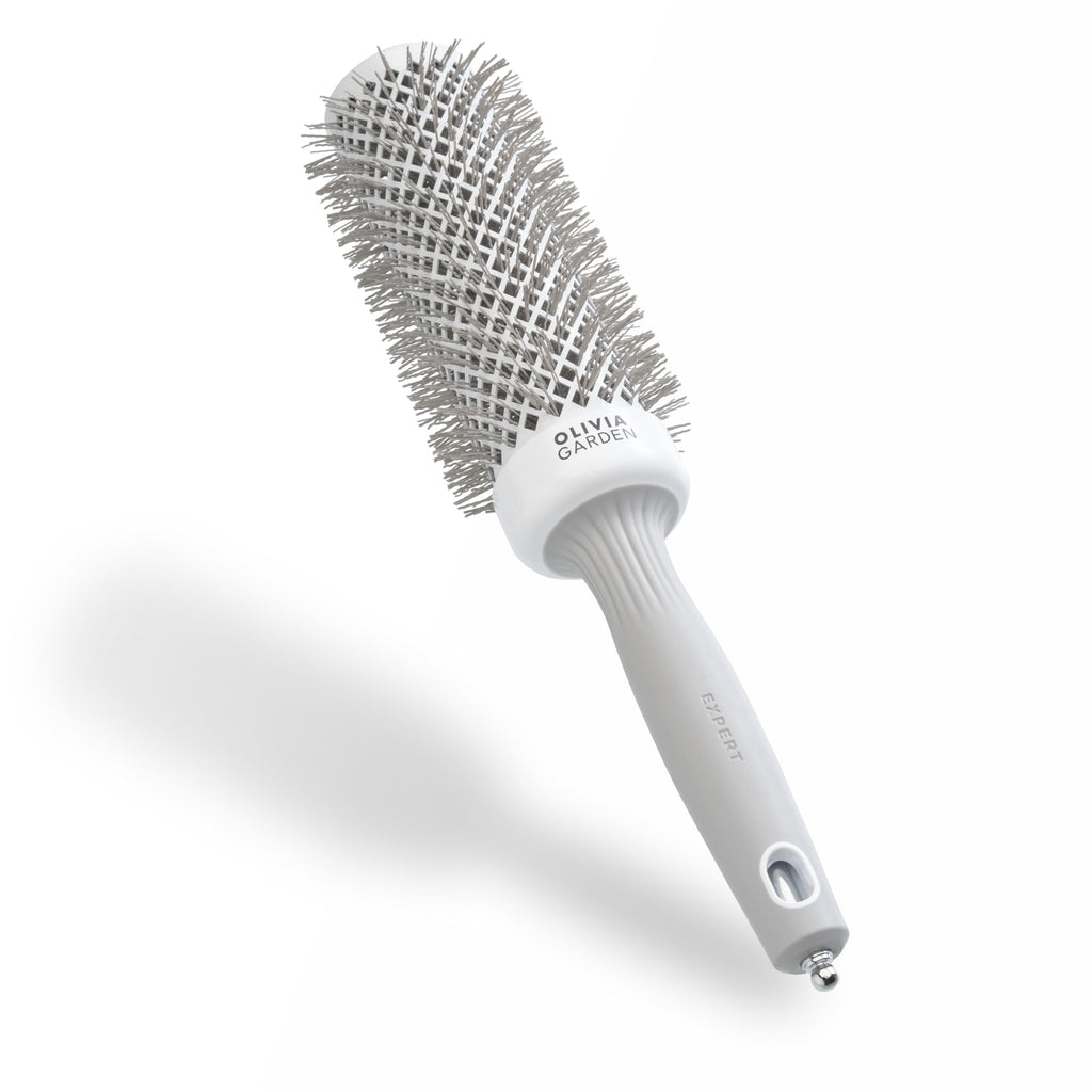 Olivia Garden Expert Blowout Speed - White & Grey - 45 - Ceramic Coated Round Brush with Extra Long Barrel for 25% Faster Blowouts