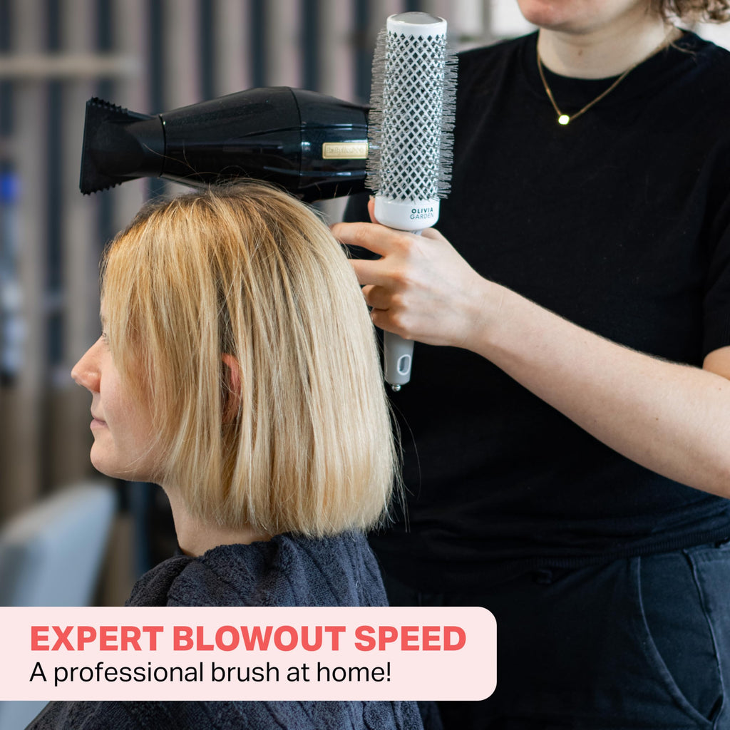Olivia Garden Expert Blowout Speed - White & Grey - 45 - Ceramic Coated Round Brush with Extra Long Barrel for 25% Faster Blowouts