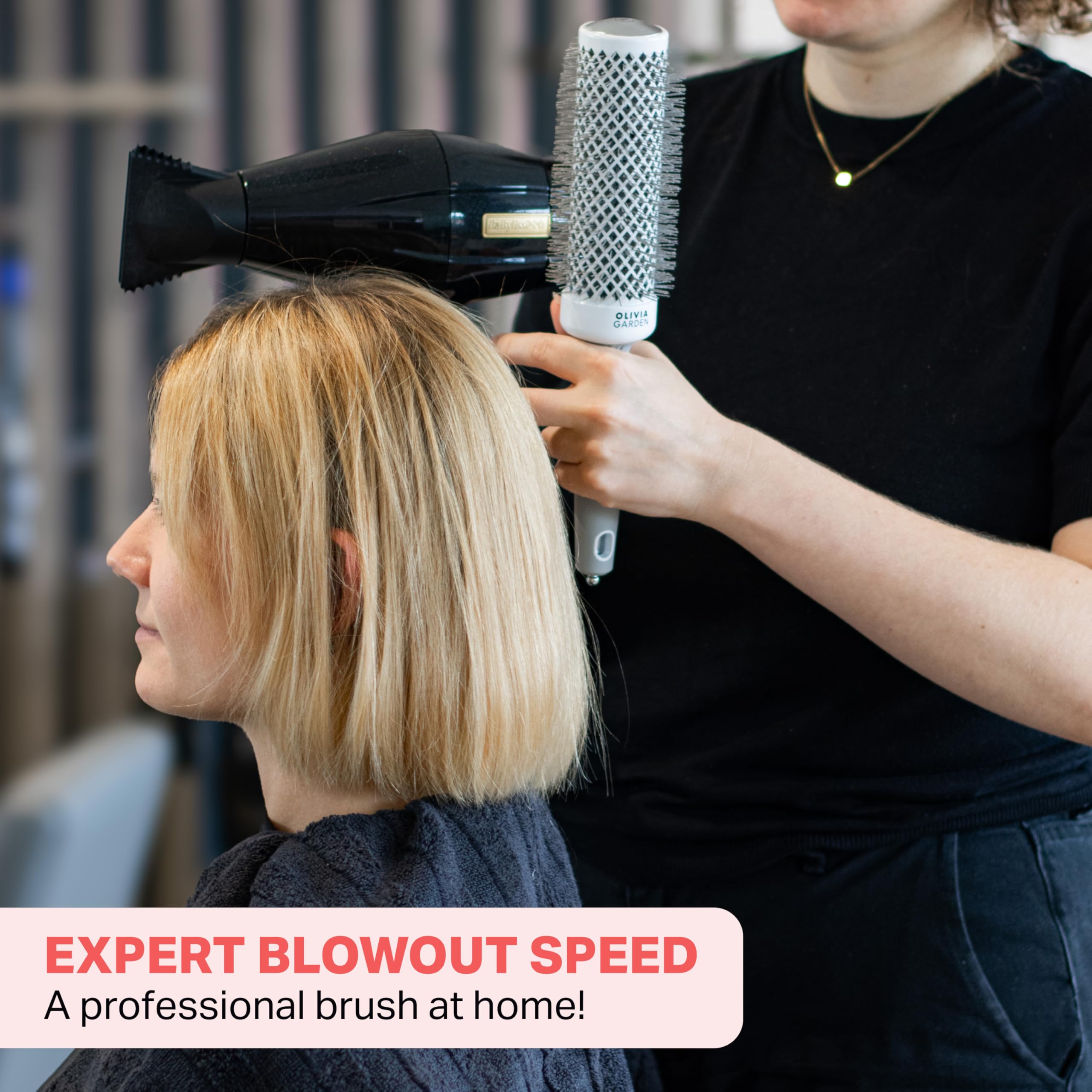 Olivia Garden Expert Blowout Speed - White & Grey - 45 - Ceramic Coated Round Brush with Extra Long Barrel for 25% Faster Blowouts