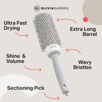 Olivia Garden Expert Blowout Speed - White & Grey - 45 - Ceramic Coated Round Brush with Extra Long Barrel for 25% Faster Blowouts