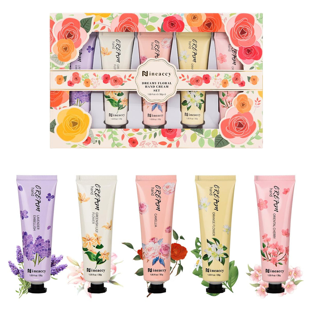 Nineaccy Hand Cream 5-Pack - Soothing & Hydrating Scented Moisturizer for Dry Hands, Fast Absorbing, Non-Greasy - Damaged Box - BBE 04/2029
