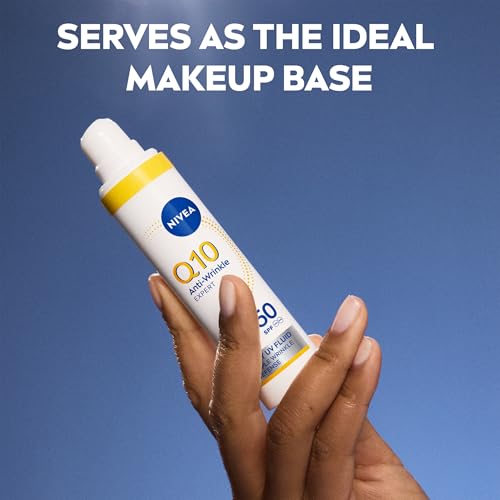 NIVEA Q10 Anti-Wrinkle Expert Daily UV Face Fluid SPF 50 40ml - Anti-Ageing Sun Cream for Oily Skin, Matte Finish - Damaged Box