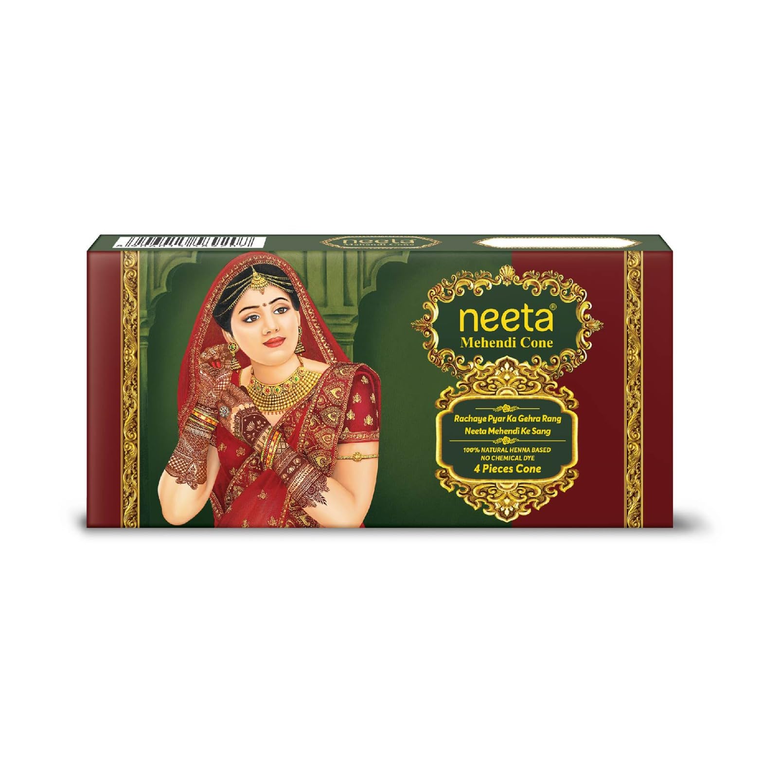 Neeta Henna Cones 4 Pack - Natural Mehndi for Temporary Tattoos, Body Art, Traditional Designs - Damaged Box