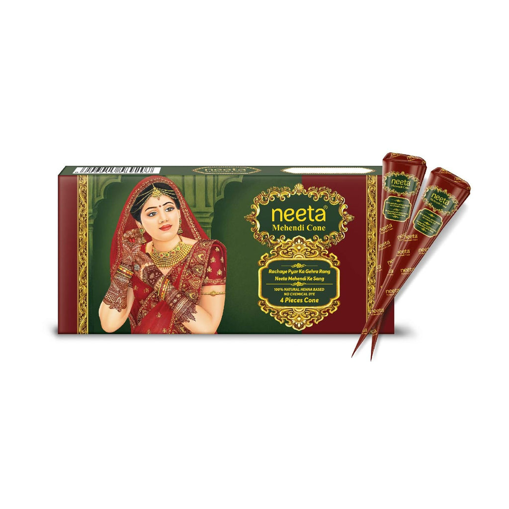 Neeta Henna Cones 4 Pack - Natural Mehndi for Temporary Tattoos, Body Art, Traditional Designs - Damaged Box