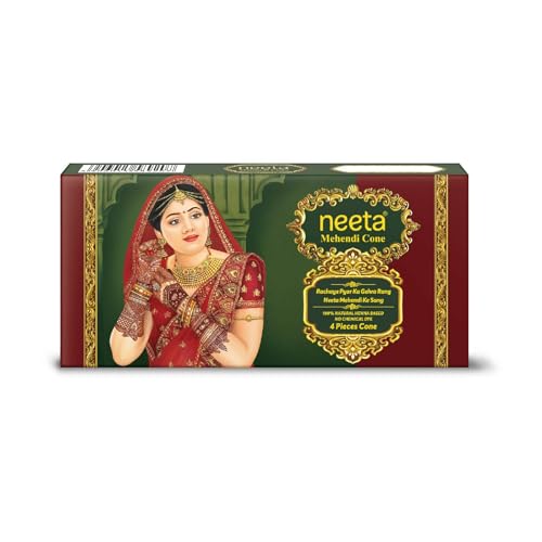 Neeta Henna Cones 4 Pack - Natural Mehndi for Temporary Tattoos, Body Art, Traditional Designs - Damaged Box