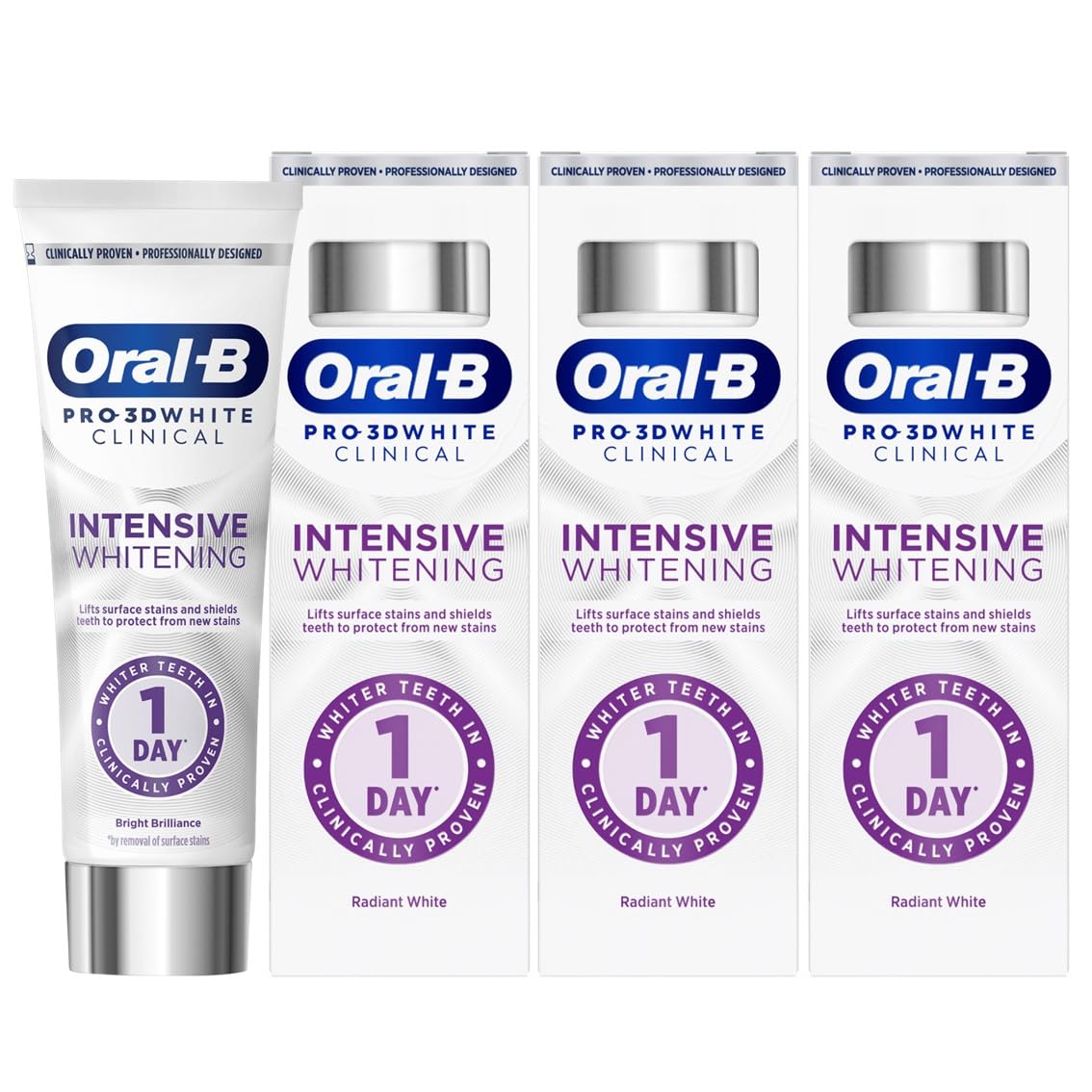 Oral-B Pro-3D White Clinical Intensive Whitening Toothpaste - Radiant White 75ml Tube - Damaged Box