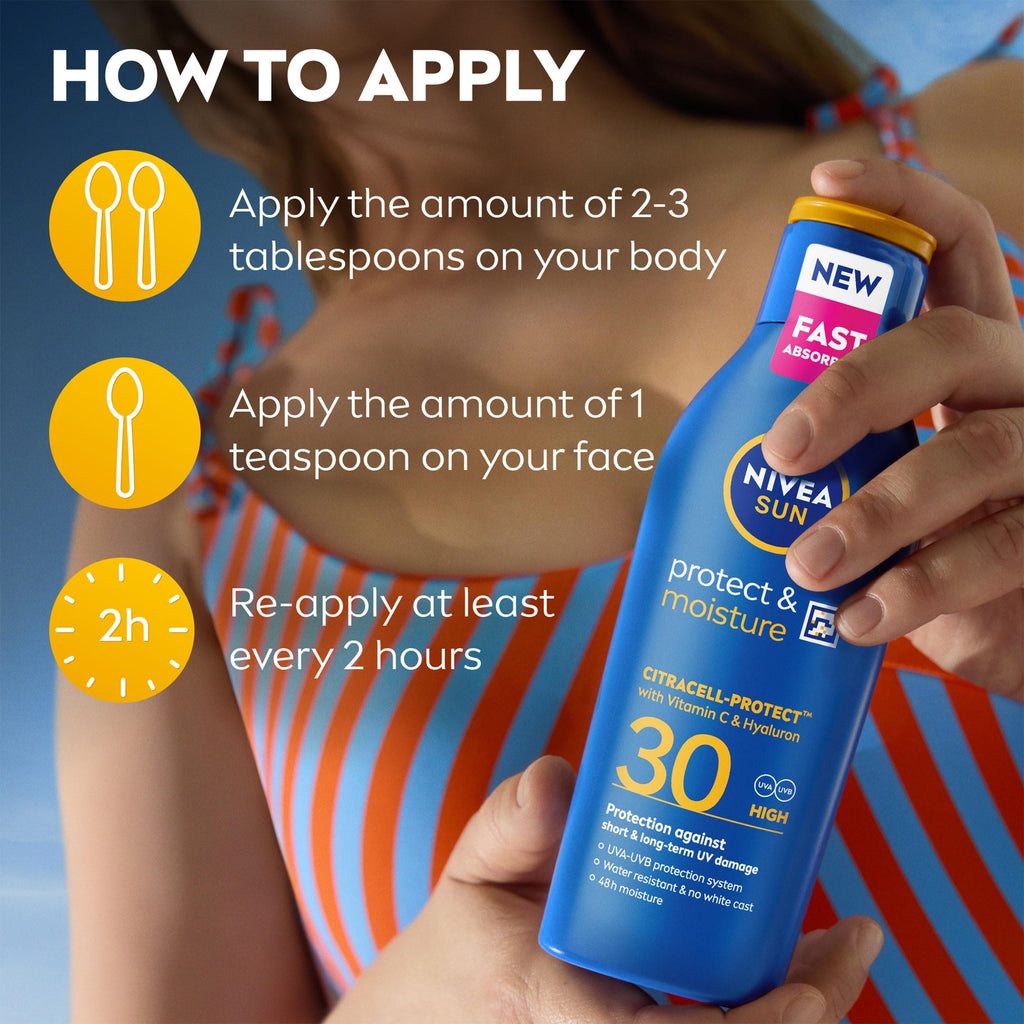 NIVEA SUN Protect & Moisture Sun Cream Lotion SPF 30 400ml - UVA/UVB Protection, Water-Resistant, No White Cast - Like New