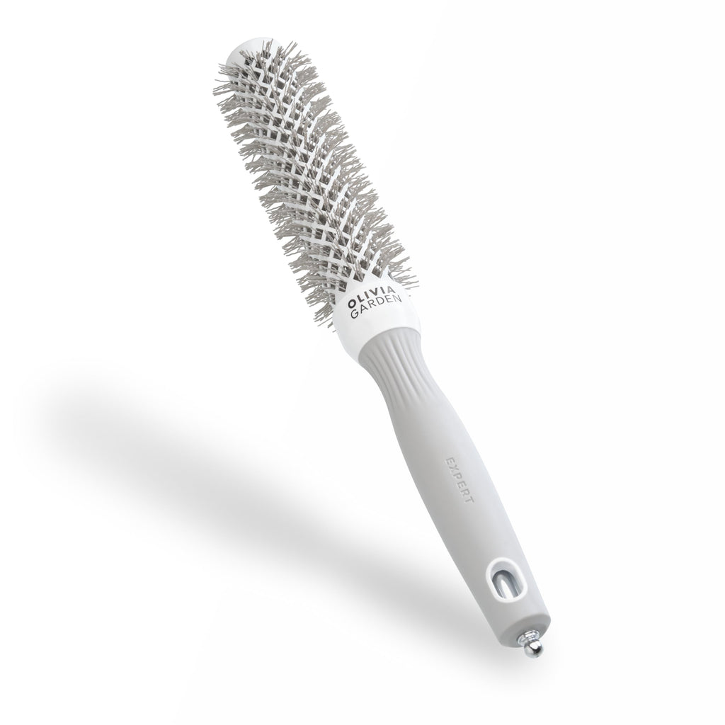 Olivia Garden Expert Blowout Speed - White & Grey - 25 - Ceramic Coated Round Brush with Extra Long Barrel for 25% Faster Blowouts