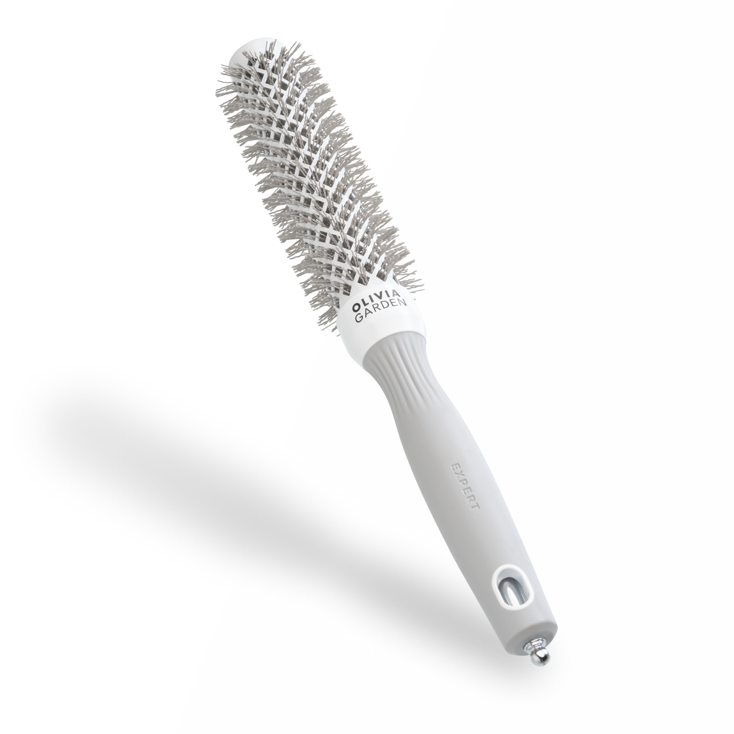 Olivia Garden Expert Blowout Speed - White & Grey - 25 - Ceramic Coated Round Brush with Extra Long Barrel for 25% Faster Blowouts