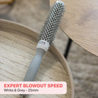Olivia Garden Expert Blowout Speed - White & Grey - 25 - Ceramic Coated Round Brush with Extra Long Barrel for 25% Faster Blowouts