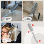 Olivia Garden Expert Blowout Speed - White & Grey - 25 - Ceramic Coated Round Brush with Extra Long Barrel for 25% Faster Blowouts