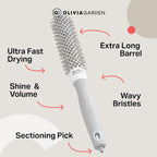 Olivia Garden Expert Blowout Speed - White & Grey - 25 - Ceramic Coated Round Brush with Extra Long Barrel for 25% Faster Blowouts