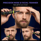 Nose Hair Trimmer Rechargeable for Men, Painless Nasal Ear Eyebrow Facial Hair Trimmer, IPX7 Waterproof, Dual Edge Blades, Green - Damaged Box