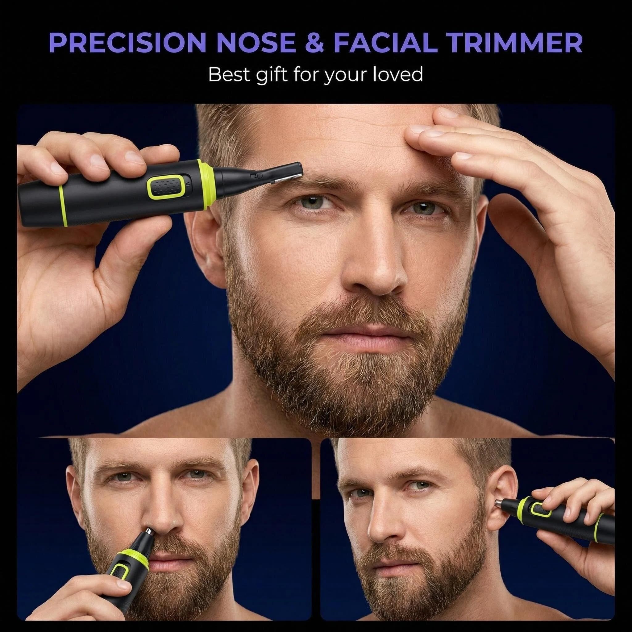 Nose Hair Trimmer Rechargeable for Men, Painless Nasal Ear Eyebrow Facial Hair Trimmer, IPX7 Waterproof, Dual Edge Blades, Green - Damaged Box