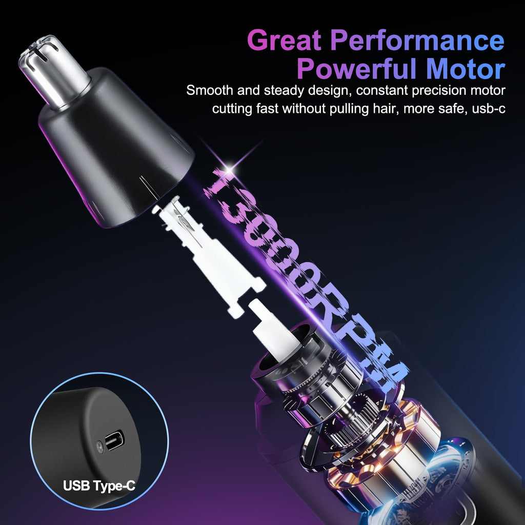 Nose Hair Trimmer Rechargeable for Men, Painless Nasal Ear Eyebrow Facial Hair Trimmer, IPX7 Waterproof, Dual Edge Blades, Green - Damaged Box